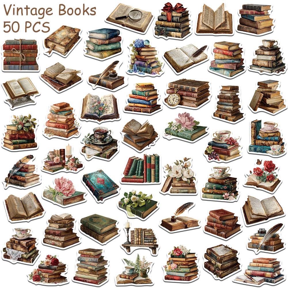50pcs Vintage Books Stickers D - огляд і ціна Vintage Collectible Books